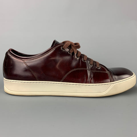 LANVIN Size 13 Burgundy & White Patent Leather Cap Toe Sneakers