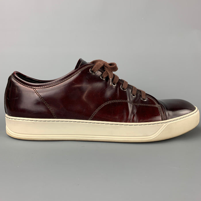 LANVIN Size 13 Burgundy & White Patent Leather Cap Toe Sneakers