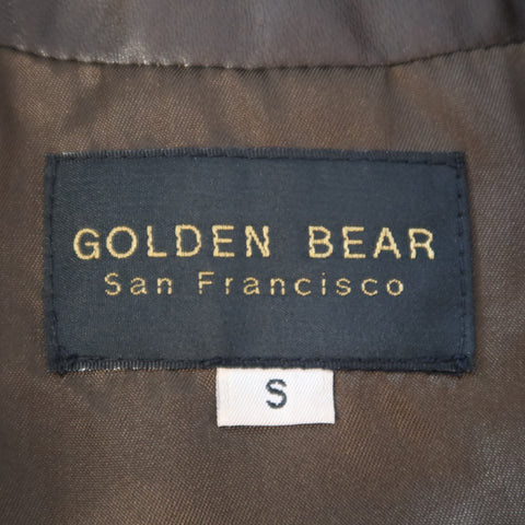 GOLDEN BEAR S Brown Solid Leather Zip Up Collared Bomber Jacket
