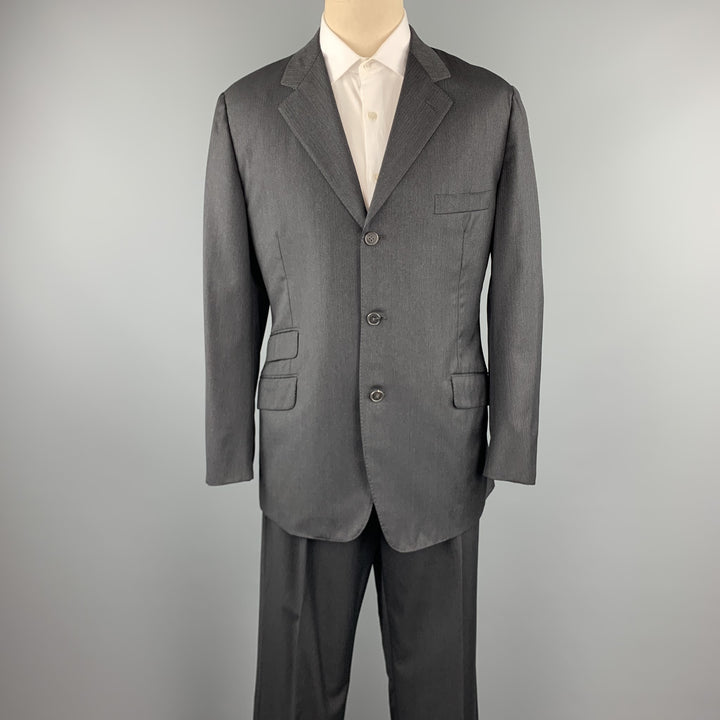 HERMES Size 44 Regular Charcoal Twill Wool Notch Lapel Suit