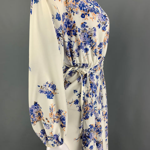 VETEMENTS par Demna Gvasalia Taille S Blanc Bleu Floral Polyester Wrap Robe Longue