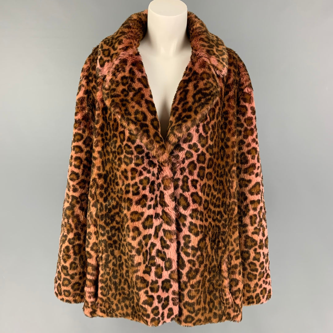 UNREAL FUR Size XL Brown Pink Modacrylic Animal Print Coat