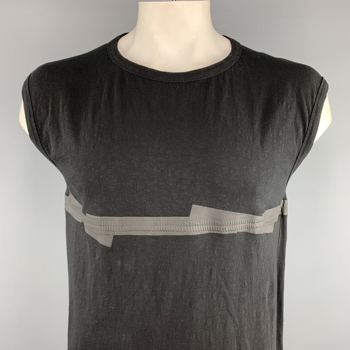 ISAAC SELLAM Size M Black Textured Cotton Sleeveless T-shirt