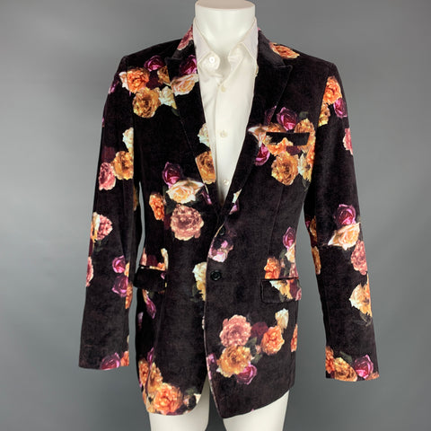 PS by PAUL SMITH Size 42 Multi-Color Floral Cotton Velvet Peak Lapel Sport Coat