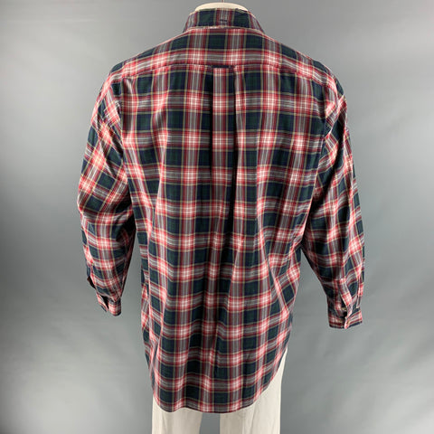 FACONNABLE Size XL Red Green Plaid Cotton One pocket Long Sleeve Shirt