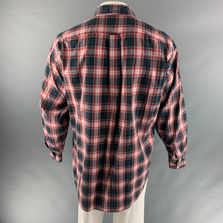 FACONNABLE Size XL Red Green Plaid Cotton One pocket Long Sleeve Shirt