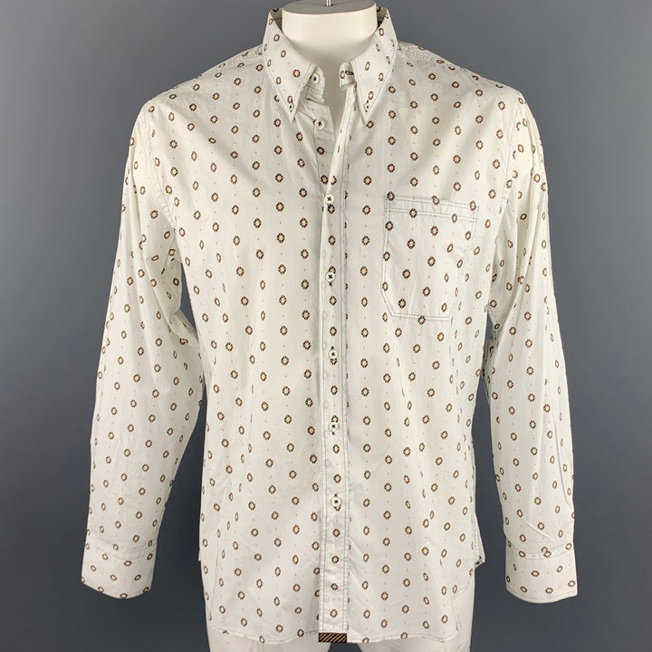 Taille XL BILLY REID Chemise à manches longues boutonnée en coton imprimé blanc
