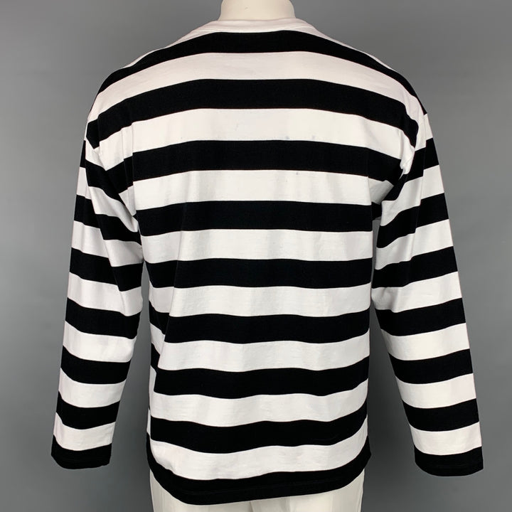 AMI by ALEXANDRE MATTIUSSI Size XL Black & White Stripe Cotton Crew-Neck Pullover