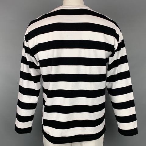AMI by ALEXANDRE MATTIUSSI Size XL Black & White Stripe Cotton Crew-Neck Pullover