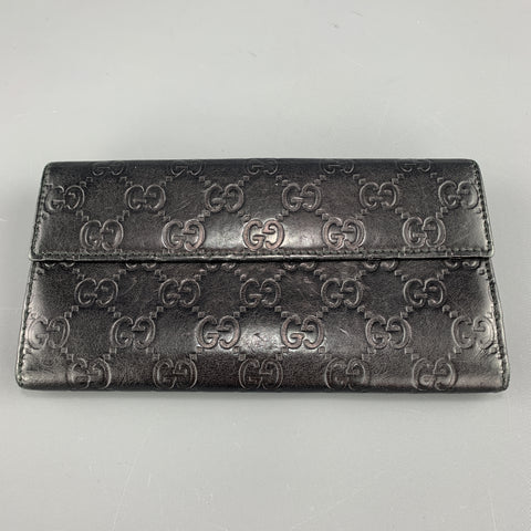 GUCCI Monogram Embossed Black Leather Checkbook Wallet