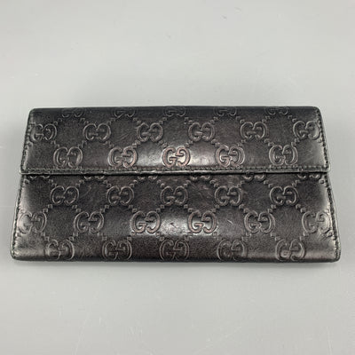GUCCI Monogram Embossed Black Leather Checkbook Wallet