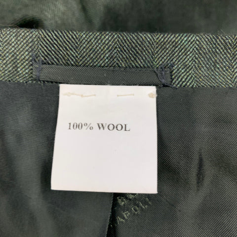KITON Size 44 Green Herringbone Wool Notch Lapel Sport Coat