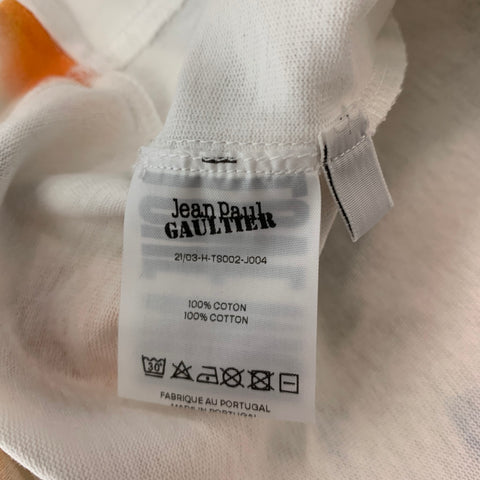 JEAN PAUL GAULTIER Size XL White Multi-Color Print Cotton Crew-Neck T-shirt