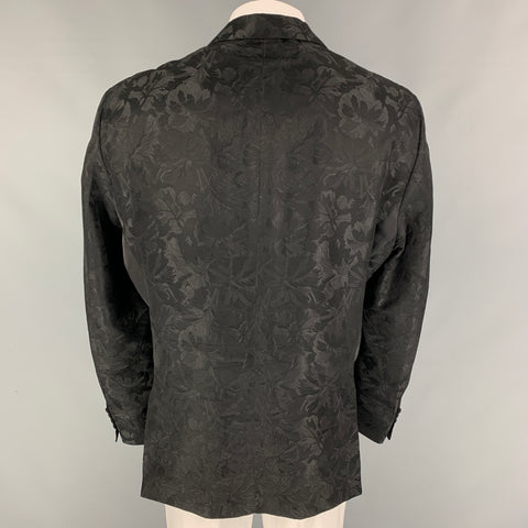 JUST CAVALLI Size 50 Black Jacquard Acetate Notch Lapel Sport Coat