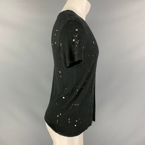 IRO CLAY Size XS Black Linen Distressed Crew-Neck T-shirt