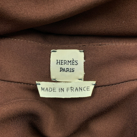 HERMES Taille 6 Blouse à points contrastés en jersey marron
