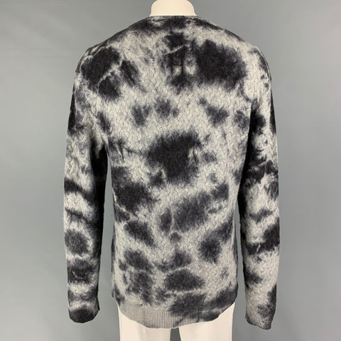 JOHN VARVATOS Size XL Grey Black Cable Knit Wool Cashmere Pullover
