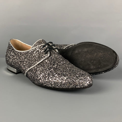 EMPORIO ARMANI Talla 9.5 Zapatos con cordones y purpurina de cuero plateado