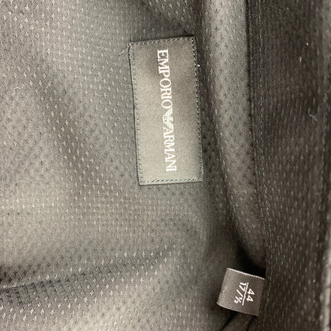 EMPORIO ARMANI Size XL Black Textured Cotton Button Up Long Sleeve Shirt