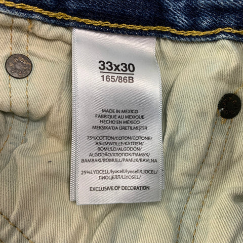POLO by RALPH LAUREN Size 33 Indigo Distressed Denim Button Fly Slim Jeans