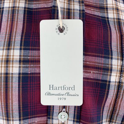 HARTFORD Size L Burgundy & Brown Plaid Cotton Button Up Long Sleeve Shirt