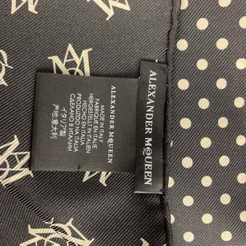 ALEXANDER MCQUEEN Black White Dots Silk Pocket Square