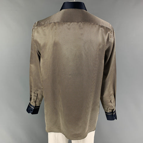 STEFANO RICCI Size XL Gold Black Dots Silk Long Sleeve Shirt