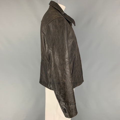 RRL by RALPH LAUREN Size XL Dark Brown Distressed Leather Bomber Jacket