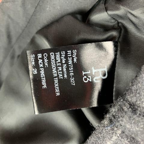 R13 Size 26 Charcoal Pinstripe Wool Triple Pleat Dress Pants