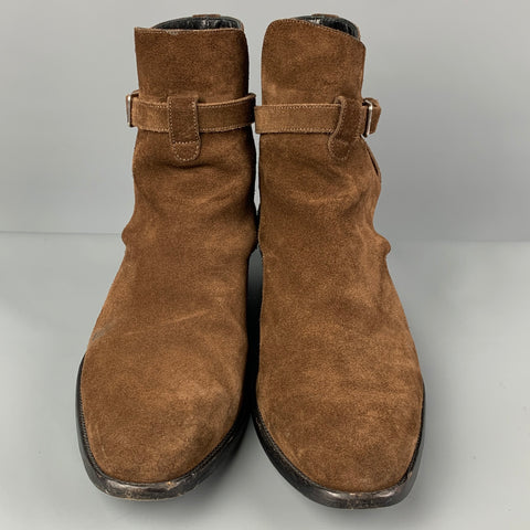 SAINT LAURENT Size 8 Brown Suede Belted Wyatt Jodhpur Boots