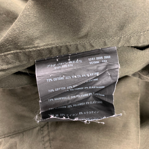 PRADA Size L Olive Cotton Blend Snaps Long Sleeve Shirt