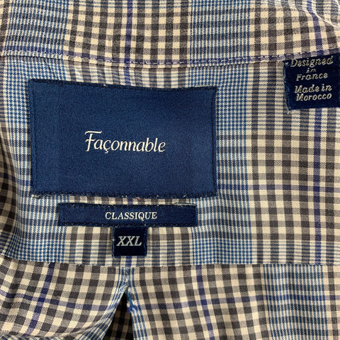 FACONNABLE Size XXL Blue Grey Glenplaid One pocket Long Sleeve Shirt