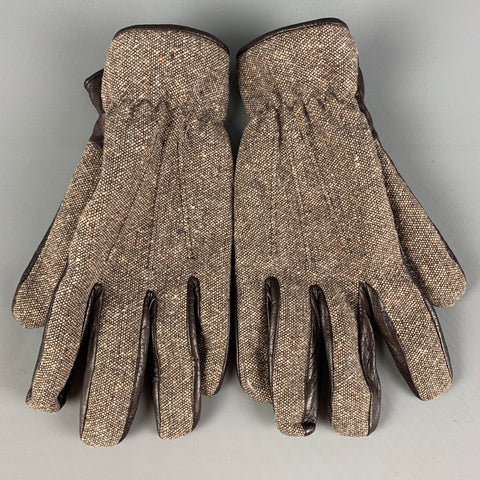 GIVENCHY Talla 9 Marrón Crema Materiales mixtos Piel de cordero Guantes de lana de angora