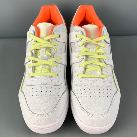 REEBOK Size 10.5 White Orange & Green Leather Lace Up Sneakers
