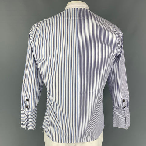 PAUL & SHARK by Greg Lauren Size XL White Blue Stripe Long Sleeve Shirt