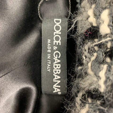 DOLCE &amp; GABBANA Taille 12 Manteau sans col en tweed mélangé de laine gris noir blanc