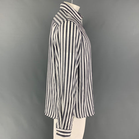 LIBERTINE Size XL Navy White Stripe Tencel Button Down Long Sleeve Shirt