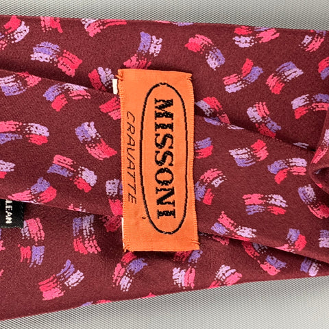 Vintage MISSONI Burgundy Abstract Print Silk Tie