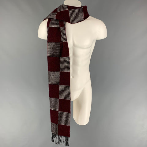 FRANCO SPADA Burgundy Grey Checkered Cashmere Scarf