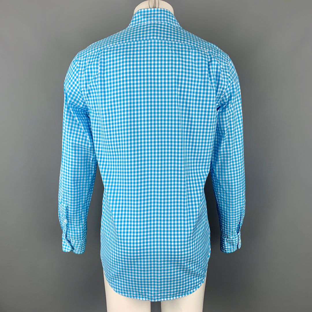 RALPH LAUREN Taille S Aqua Checkered Cotton Spread Collar Button Up Chemise à manches longues