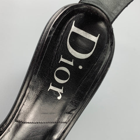 CHRISTIAN DIOR Talla 10 Sandalias con tira al tobillo de lona con ojales negros