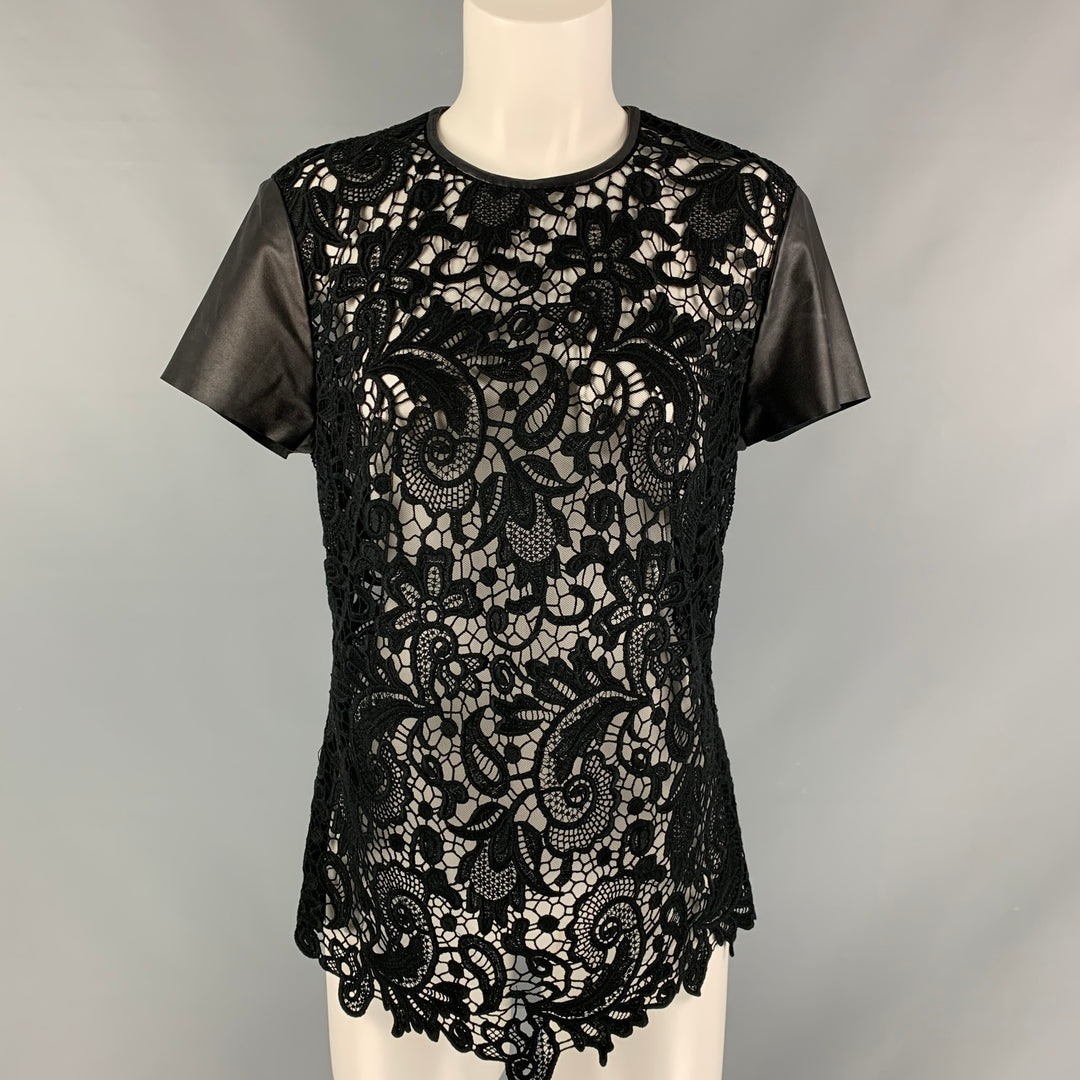 RALPH LAUREN Size 10 Black Guipure Cotton Leather Trim Short Sleeve Dr –  Sui Generis Designer Consignment