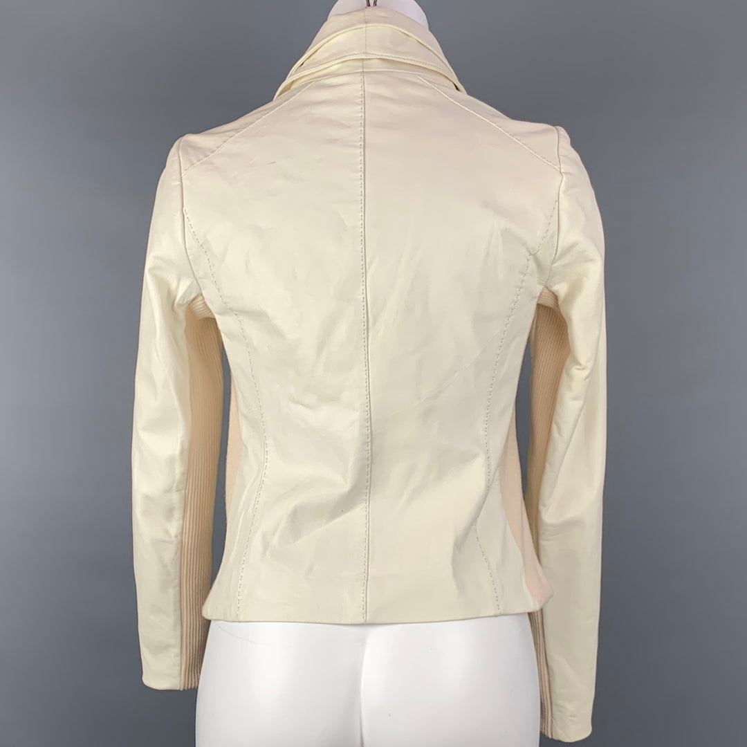 VINCE Size XS Cream Cotton Leather Motorcycle Jacket
