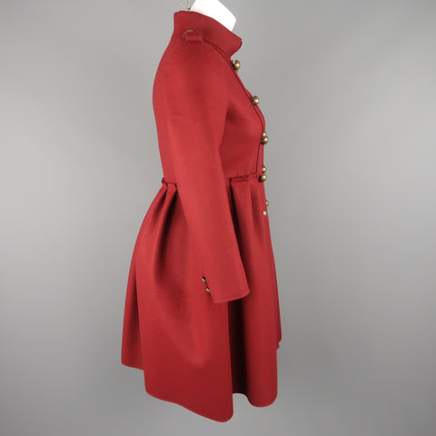 LANVIN Petite Burgundy Wool Blend Double Breasted Military Skirt Coat