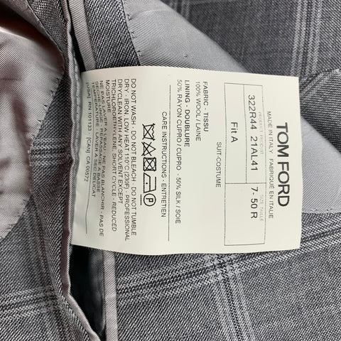 TOM FORD Taille 40 Manteau de sport à revers en laine à carreaux gris