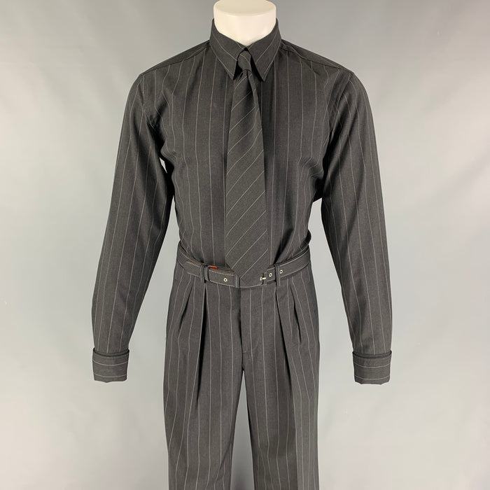 Vintage JEAN PAUL GAULTIER Size M Charcoal White Chalkstripe Virgin Wool Suit