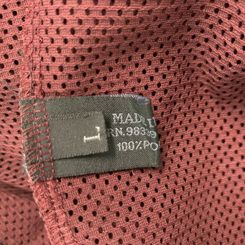 PRADA Size L Burgundy See-Through Polyester Lace Up Short Sleeve Shirt