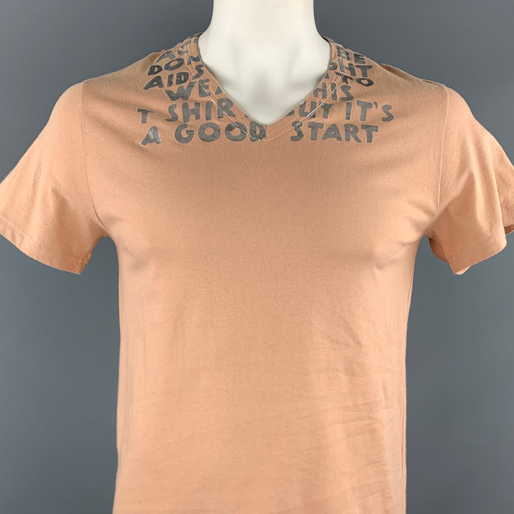 MARTIN MARGIELA Size L Tan Aids Fight Graphic Cotton V-Neck T-shirt