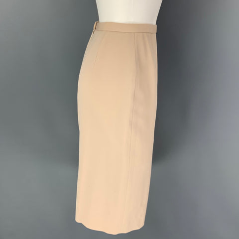DONNA KARAN Size 8 Beige Wool Pencil Below Knee Skirt