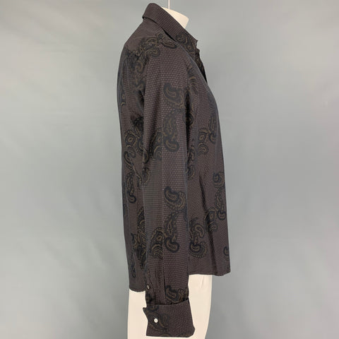 TED BAKER Camisa de manga larga con botones de algodón paisley marrón talla L